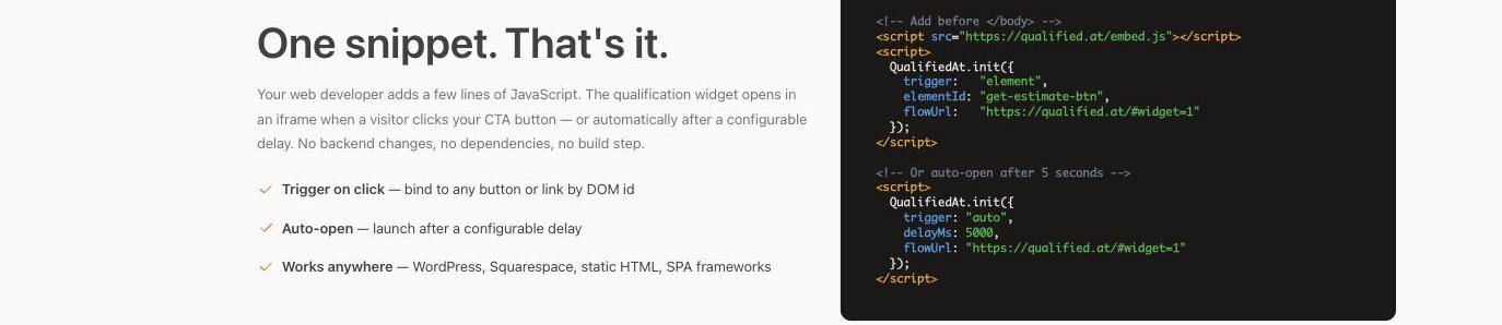 Qualified.at — one snippet integration